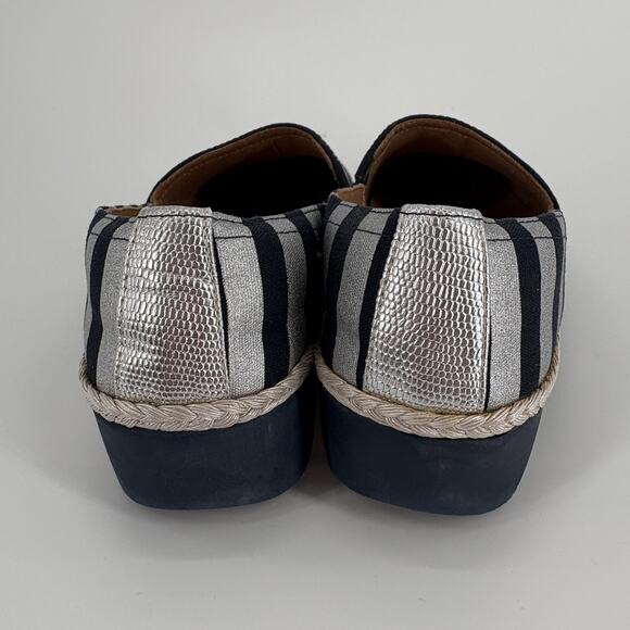 FitFlop Women Dahlia Metallic Stripe Espadrille Shoe Size 7 Slip On Blue Silver - Picture 3 of 6
